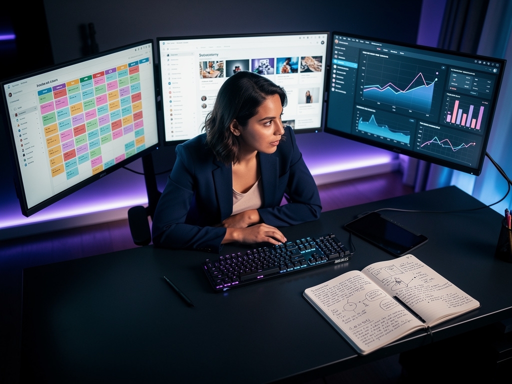 Espacio de trabajo moderno para estrategia de contenidos digitales